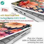 Tuiklol Case for 15 Inch Microsoft Surface Laptop 5/4/3 2022-2020, Model 1979/1953/1872/1873 Hard Shell Cover, Keyboard Cover+Screen Protector+Dust Plugs,Ilustration Flowers