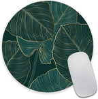 Mouse Pad, Round Computer Mouse Mat with Design, Non-Slip Rubber Base Small Mousepad, Waterproof Office Mouse Pads, Green Tropical Leaves