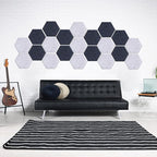Mollywell Hexagon Acoustic Panels, High Density, Soundproofing, Decorative Noise Reduction Felt Wall Tiles for Ceilings, Home Office & Gaming Room (Ink Blue), 14x12x0.4 Inch
