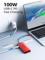 QGeeM USB C Hub Ethernet,9 in 1 USB Type C Hub HDMI Multi-Port Converter Adapter,100W Pd, USB 3.0,SD/TF Card Reader,Compatible for MacBook Pro Air Ipad HP Dell Lenovo Chromebook etc.-Red