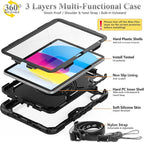 SEYMAC stock Case for iPad (A16) 11th/10th Generation 11''/10.9'' 2025/2022, Full-Body Drop Protection Case with Screen Protector &360° Rotate Hand Strap/Stand, Black