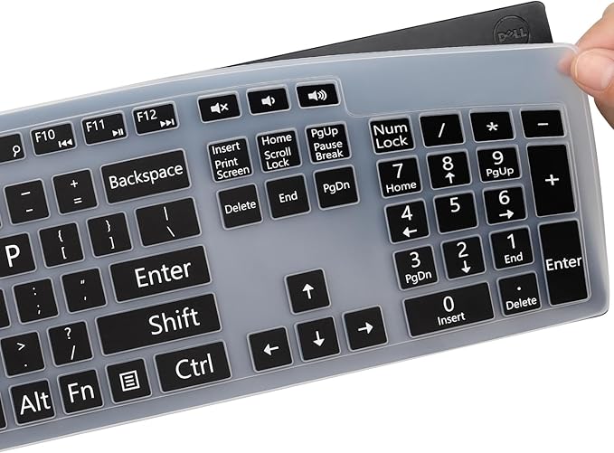 Large Print Keyboard Cover for Dell KM636 KB216 KB216t KB216d KB216p Wired & Wireless Keyboard, Dell Optiplex 5250 3050 3240 5460 7450 7050, Dell Inspiron Desktop 24" 27" 5400 5490 7790 3475 3670