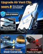 HTU [True Military-Grade] 2025 Upgraded Car Phone Holder 【Safety Certs & No Smell】 Cell Phone Holder for Car Mount for Dashboard Windshield Air Vent Long Arm Thick Case,Black
