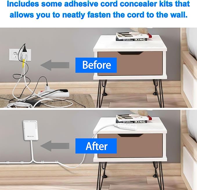 6FT Ultra Flat Plug Dual Extension Cord with 6 Outlets, Ultra-Thin Outlet Cover Power Bar, Outlet Concealer Universal Size Flat Plug Power Strip, Child & Pet Safe, 1625W, White