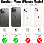 AGVEE 3+3 Camera Lens Protector for iPhone 15 Pro 6.1" / 15 Pro Max 6.7", Brushed Metal Ring 9H Tempered HD Glass Camera Protector Cover Film, Black