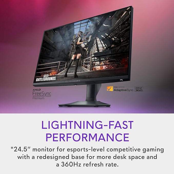 Alienware 25 Gaming Monitor AW2523HF 24.5" IPS LED Full HD (1920 × 1080) 360Hz Display - AMD FreeSync - VESA - Monitor (USB, HDMI) Height/Tilt/Swivel/Pivot Adjustability - Dark side of the Moon