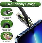 KerrKim 240W 4-in-1 Multi Fast USB Charging Cable with Breathing Light, USB A Type C Lightning Cable for iPhone 16 15 14 13 12 11 Pro Max iPad Samsung Galaxy MacBook iPad Tablets & More (6FT, Black)