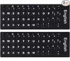 2PCS English Keyboard Letters Replacement Stickers, Large Print Bold White Font on Black Background US Keyboard Letter Stickers for Laptop Desktop Computer Keyboard Alphabet Stickers