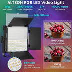 RGB Photography Lighting Kit, 50W Bi-Color Professional LED Studio Lights, 2300k~8500k Dimmable Photo Lights for Photography Filming Camera Video Recording Stage Shooting Streaming YouTube TikTok