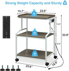 Lauren&Harold 34'' Printer Stand with Power Outlets & USB Ports, 3-Tier Adjustable Rolling Cart, Heavy Duty 150LBS Storage Table with Wheels for Office, Kitchen, Living Room, Grey/White