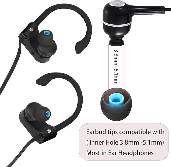 Silicone Earbud Tips - S M L, Fit Most In-Ear Earbuds (Inner Hole 3.8mm - 5.1mm), 9 Pairs
