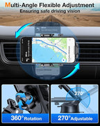 HTU [True Military-Grade] 2025 Upgraded Car Phone Holder 【Safety Certs & No Smell】 Cell Phone Holder for Car Mount for Dashboard Windshield Air Vent Long Arm Thick Case,Black