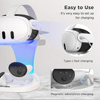 YOGES Charging Dock for Meta Quest 3S, Quest 3 Fast Charging Station with 2 Rechargeable Batteries kit, VR Heatset Charging Stand Dock for Oculus Quest 3/ Quest 3S Accessories, Support Elite Strap