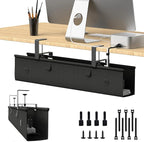 Under Desk Cable Management Tray, 30-inch No-Drill Cord Organizer with Anti-Sag Reinforced Base, Fabric Wire Management Hider for Standing Desk, Office & Gaming Accessories - Black