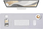 ALOANES Silvery Waterproof Desk Mat, Large Mouse Pad with Extended Mouse Mat, with Anti Slip Base, Stitched Edge, Grain Jacquard Surface, Perfect for Gamer, Office & Home, 3XL(15.74''x35.43''x0.12'')