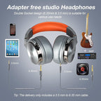 OneOdio Hi-Res Over Ear Headphones for Studio Monitoring and Mixing, Sound Isolation, Protein Leather Earcups, 50mm Driver Unit, Wired Headphones for AMP Guitar Keyboard (Pro-50 Metallic Blue)