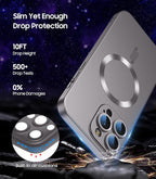 Magnetic for iPhone 15 Pro Max Case [Compatible with MagSafe][Built-in Camera Lens Protector] Slim Soft Silicone Bumper Shockproof Metallic Luster Phone Case (Titanium Gray)
