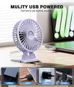 JZCreater USB Desk Fan, Mini Fan Portable, 3 Speeds Desktop Table Cooling Fan, Plug in Power Fan, Rotation Strong Wind, Quiet Personal Small Fan for Home Desktop Office Travel Bedroom, Purple