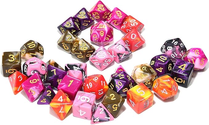 Assorted 5 Colors Polyhedral Dice Set for Dungeons and Dragons RPG Table Games with Black Drawstring Pouch