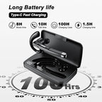 Bluetooth Headset, Wireless Earpiece with 500mAh Charging Case, 100Hrs Talking Time Built-in Dual Microphone 270° Rotatable Hand-Free Noise Canceling Headphones for Office/Trucker/Business