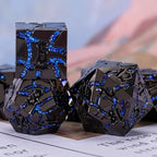DND Crack Stripe Dice,Metallic Glitter Dice Set with Gift Box,Metal Polyhedral D&D Dice for Role Playing Game(Black Nickel Blue)