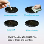 52mm Clip-on ND2-400 Phone Camera Lens Filter Kit, Adjustable Neutral Density Filter Compatible for iPhone 15 14 13 12 11, Google Pixel and Other Smart Phones