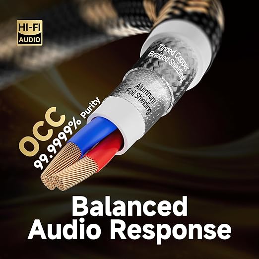 TODN Audiophile RCA Cables HiFi RCA Audio Cable with O-C-C Core, Dual Shielded for Home Stereo System (1.64ft/0.5m, 1 Pair)