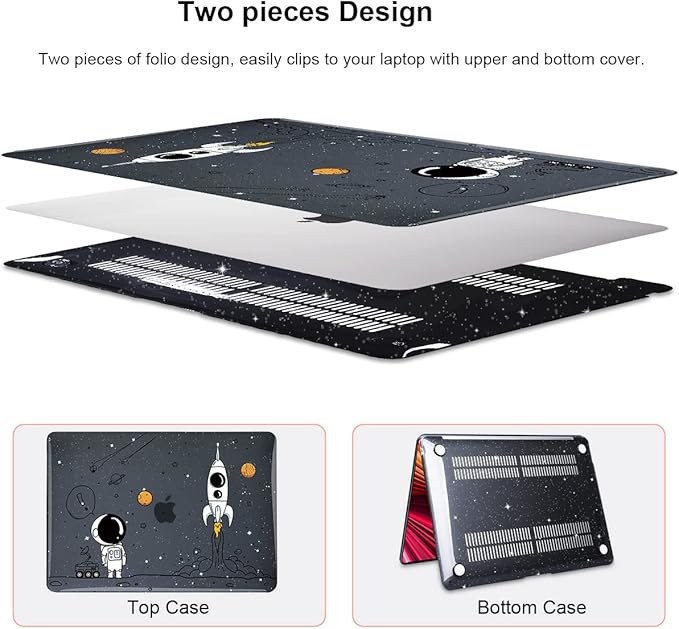 for MacBook Air 13 inch Case 2020 2019 2018 Release M1 A2337 A2179 A1932, Glitter Crystal Pritned Pattern Hard Case Cover for Mac Air 13.3" Retina Display Touch ID, Astronauts & Spacecraft