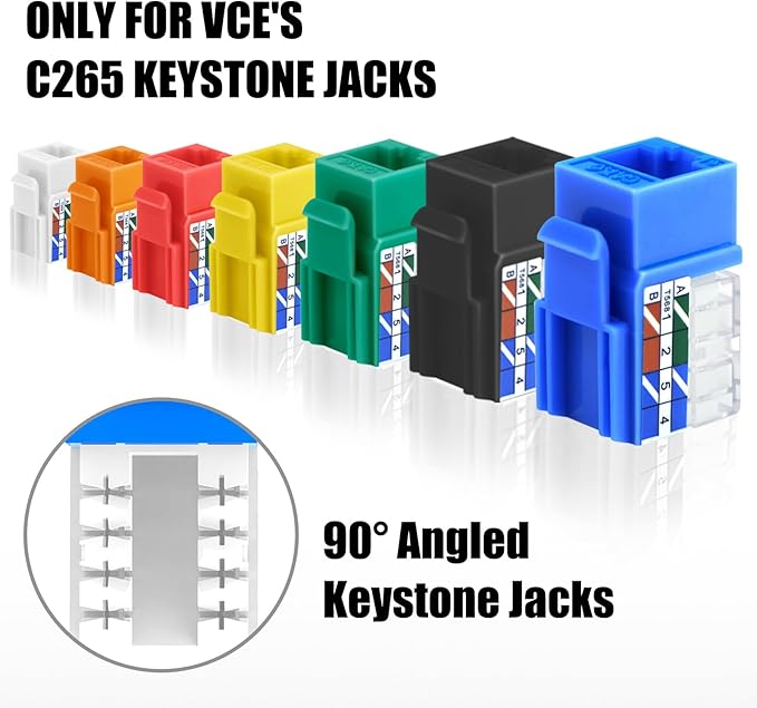 VCELINK Speed Termination Tool for VCE 90-Degree Keystone Jacks Punch Down Network Tool Kit with 20-Pack CAT6 Keystone Jacks UL-Listed, 25-Pack RJ45 Connectors, 1-Pack Mini Wire Stripper
