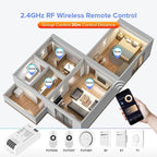 BTF-LIGHTING C01RF Tuya Controller Support PWM 5050SMD FCOB COB Single Color (+V -V) 2pin LED Strip Support with RC01RFB WR02RF Remote DC5V/DC12V/DC24V Max 12A Indoor Use Only(NO Remote NO Power)