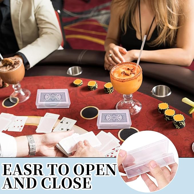 24 Pack Playing Card Case, Clear Playing Cards Deck Boxes, Empty Deck Cases, Plastic Storage Box Deck Holder with Snaps Closed for Gaming Business Card, 3.74 x 2.7 x 0.9 inch (NO Cards)