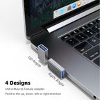 AreMe 90 Degree USB 3.0 Adapter 4 Pack, Up and Down Angle, Left and Right Angle USB A Male to Female Converter Extender for PC, Laptop, USB A Charger, Power Bank and More (Grey)
