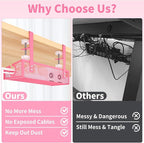 Under Desk Cable Management Tray Black, No Drill Desk Cable Wire Management Organizer with Clamp, PC Cord Organizer Accessories & Workspace for Office, Home（Pink）
