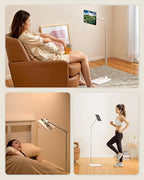 Extended Tablet Floor Stand, 360 Rotating Adjustable iPad Floor Holder with Long Flexible Arm, Compatible with 4-13" Devices, Stand for Bedside, Sofaside, Table, Desk (White)