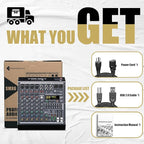 6 Channel Audio Mixer Sound Board Console System 99 DSP DJ Mixer 48V Phantom for Karaoke DJ Studio Streaming Recording