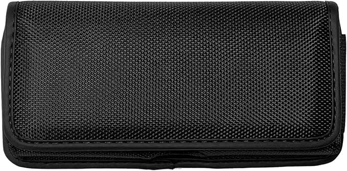 Nylon Cell Phone Holster for Cricket Vision Plus, Icon 2, Influence, Google Pixel 5a, 6, 6a, LG Harmony 4 G7 G8 K40 K22 - Horizontal Case Canvas Waist Carrying Pouch with Belt Clip/Loops, Black