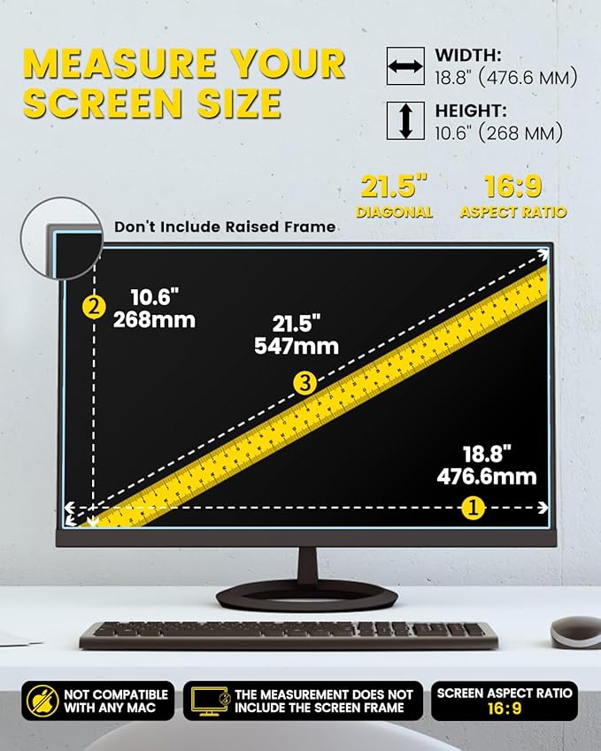F FORITO 21.5 Inch 16:9 360°Privacy Screen Protector for Computer Monitor, Removable Eye Protection Anti Blue Light Anti Glare Computer Screen Privacy Shield for 21.5" Widescreen Monitors