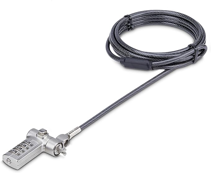 StarTech.com Universal Laptop Cable Lock 6.6ft (2m), Serialized Security Cable, Compatible with Noble Wedge/Nano/K-Slot; TAA