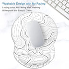 ITNRSIIET Ergonomic Mouse Pad with Gel Wrist Support Small Wrist Rest Smooth Surface Non-Slip PU Base Comfortable Office Supplies Pain Relief, 8.7 x 7.2 inches, Topographic Contour White