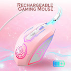 UHURU Gaming Mouse, Wireless Gaming Mouse with 6 Buttons 7 Changeable LED Color up to 10000 DPI, Rechargeable USB Gamer Mouse for PC Laptop (Pink)