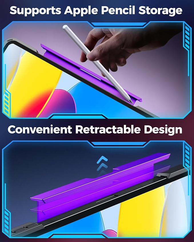 SIBEITU Keyboard Case for iPad A16 11th Gen 11" 2025 & 10th Gen 10.9" 2022, Clear Wireless Keyboard Protective Cover with Multi-Touch Trackpad, 7-Color Backlight & 3-Brightness, 360 Rotatable, Purple