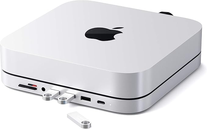 Satechi USB C Hub, Type-C Aluminum Stand & Hub, USB-C Data Port, Micro/SD Card Readers, USB 3.0 & Headphone Jack Port, for Mac mini M2/M1 (Not Compatible with M4) - Silver