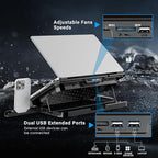 Laptop Cooling Pad, Laptop Cooler 6 Quiet Fans for 12"-17" Laptops, Laptop Cooler Stand with Phone Stand, Gaming Laptop Fan Cooling Pad Slim Portable USB Powered with 5 Angle Adjustable, 2 USB Ports