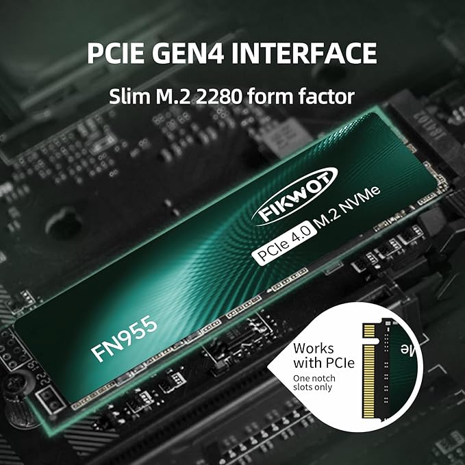 FN955 2TB NVMe SSD M.2 2280 PCIe Gen4x4, Up to 7300MB/s, 3D NAND TLC Flash Internal Solid State Drive, Configure SLC Cache, Storage and Memory Expansion for PS5 Laptop Desktop