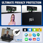 Webcam with Headset and Microphone, 1080P Webcam with Privacy Cover, Plug and Play Web Camera for Desktop Computer Zoom Meetings, Audio Bluetooth only for Headset