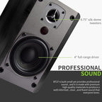 SINGING WOOD BT27 Active Powered Bluetooth Bookshelf Speakers for Studio Monitor TV Turntable Computer- 60 Watts RMS - Wood Grain Finish (Black)