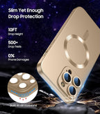 Magnetic for iPhone 16 Pro Case [Compatible with MagSafe][Built-in Camera Lens Protector] Slim Soft Silicone Bumper Shockproof Metallic Luster Phone Case (Gold)