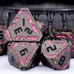 Metal DND Sci-fi Dice Set 7PCS Stripe Polyhedral Dice for Dungeons Dragons RPG Role Playing Game, Glitter D and D Dice with Gift Box D6 D8 D10 D12 D20 (Black&Purple Red)