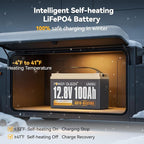 Power Queen Upgraded 12.8V 100Ah Auto-Heating Lithium Battery, Built-in 100A BMS, Low Temp Protection, Charging -4°F/-20°C, LiFePO4 Battery Up to 15000+ Cycles for RV, Off-Grid System, Trolling Motor