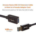 Amazon Basics USB-A 3.0 Extension Cable, 4.8Gbps High-Speed, Male to Female Gold-Plated Connectors, 3.3 Foot, Black